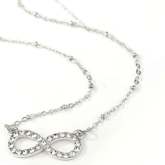 925 Sterling Silver Rhinestone Infinity Charm Necklace for Wedding Party - Picture 2 of 4